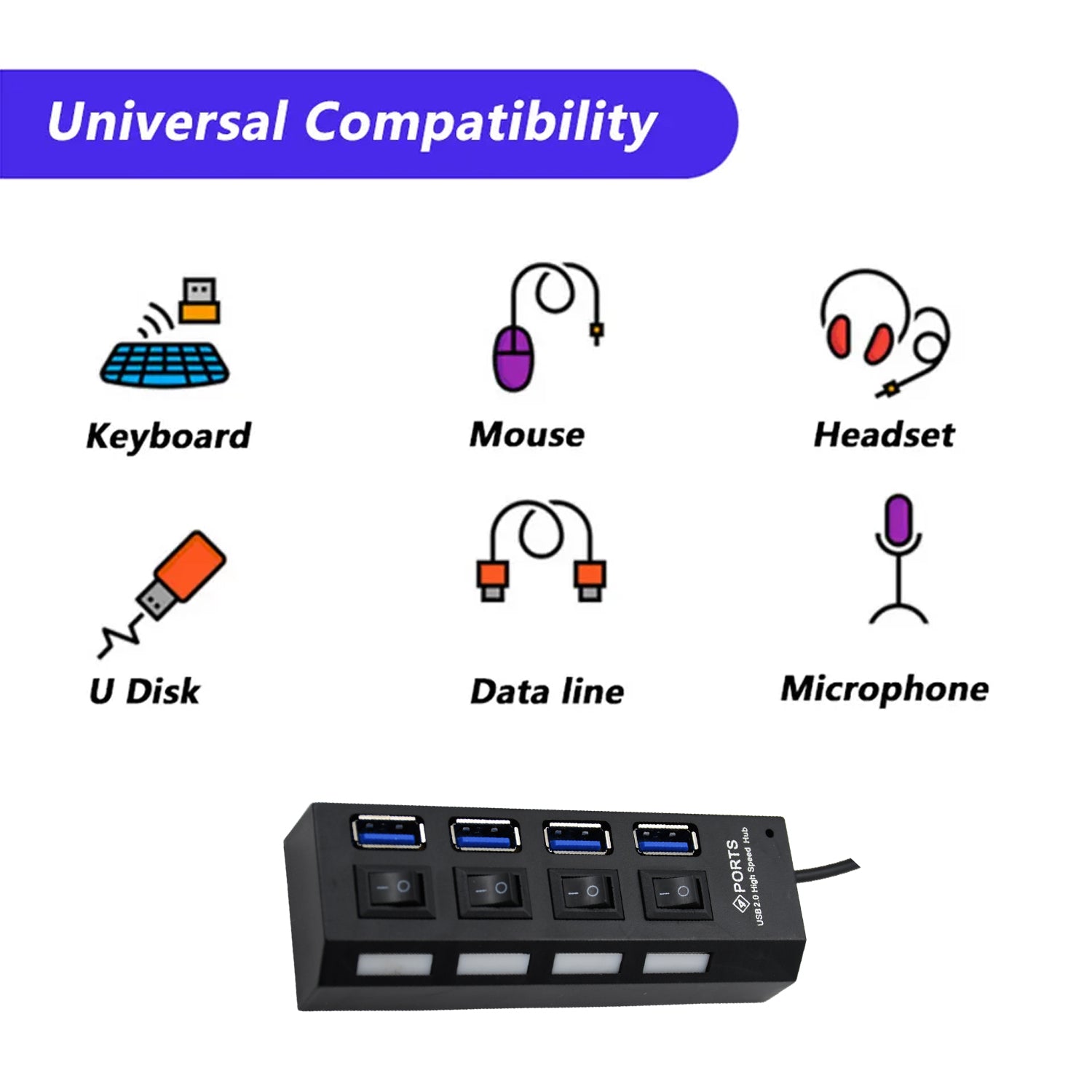 6995 4 Port USB, HUB USB 2.0 HUB Splitter High Speed with On/Off Switch Multi LED Adapter Compatible with Tablet Laptop Computer Notebook 6995 4 Port USB, HUB USB 2.0 HUB Splitter High Speed with On/Off Switch Multi LED Adapter Compatible with Tablet Laptop Computer Notebook
